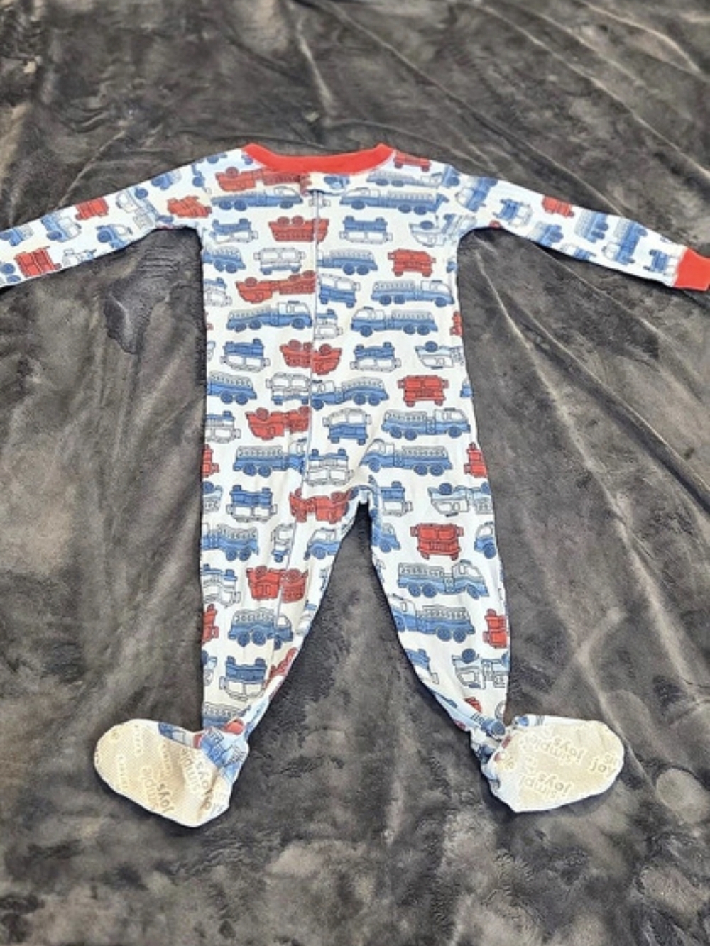 Footed One-Piece Pajamas in White & Red Fire Truck Print 18M
